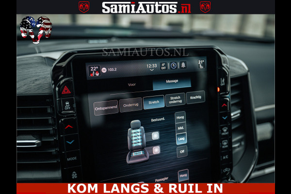 Dodge Ram LIMITED NIGHT H.O 540HP 706Nm | Massage + Full Option | De Meest Luxe en Volle Pick-Up in zijn Klasse | Comfortabele Dubbele Cabine met Royale 5 Zitplaatsen | BPM vrij | Nu Leverbaar uit Voorraad | Voorraad Nr 2370 - 5411