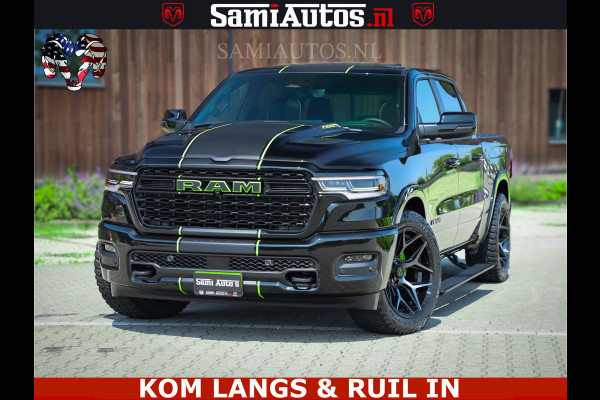 Dodge Ram Limited Night High Output 540HP 706Nm | Massage + Full Option | De Meest Luxe en Volle Pick-Up in zijn Klasse | Comfortabele Dubbele Cabine met Royale 5 Zitplaatsen | BPM vrij | Nu Leverbaar uit Voorraad | Voorraad Nr 2300 - 7689