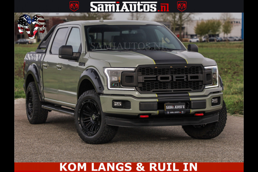 Dodge Ram FORD F150 5.0 V8 4X4 | MAT OLIVE GREEN | BIJTELLING VRIJ | ZEER DIK | CAMERA | 3500KG | PANORAMA | LEDER | GO RHINO ROLLBAR | CRUISE CONTROL | PRINS LPG | BAKFLIP COVER | Deze pick-up is leverbaar met zowel een groot rijbewijs (C) als een klein rijbewijs (B). Laat ons weten wat jouw voorkeur is.