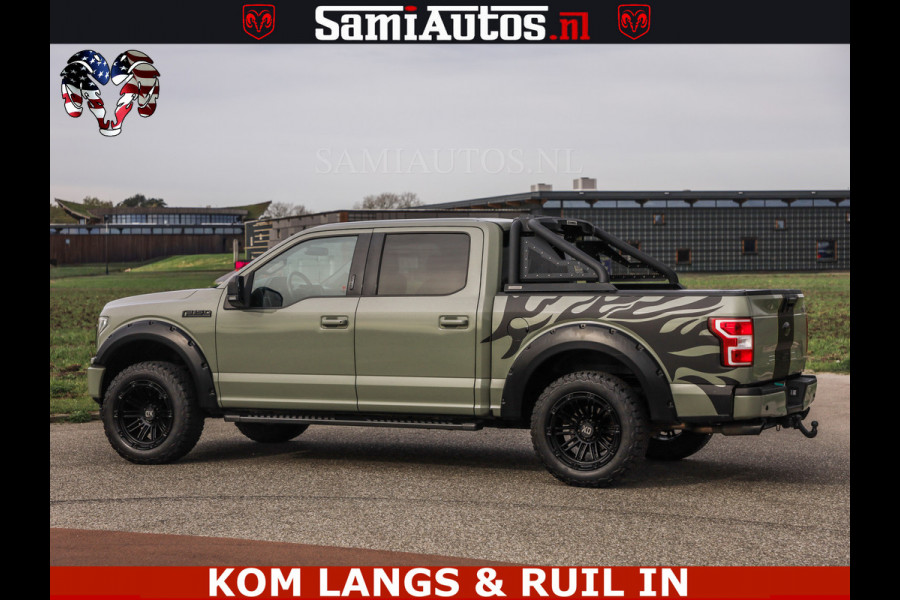 Dodge Ram FORD F150 5.0 V8 4X4 | MAT OLIVE GREEN | BIJTELLING VRIJ | ZEER DIK | CAMERA | 3500KG | PANORAMA | LEDER | GO RHINO ROLLBAR | CRUISE CONTROL | PRINS LPG | BAKFLIP COVER | Deze pick-up is leverbaar met zowel een groot rijbewijs (C) als een klein rijbewijs (B). Laat ons weten wat jouw voorkeur is.