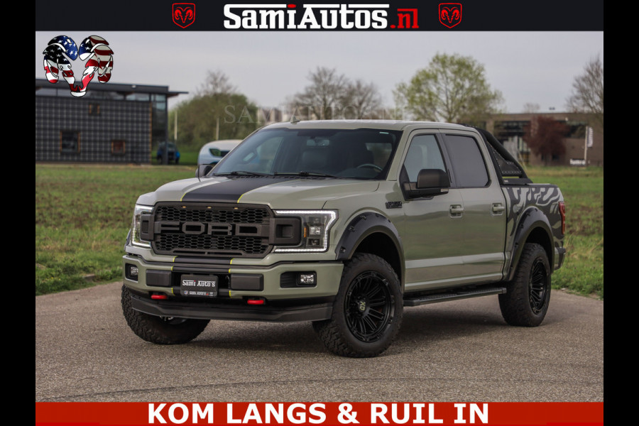 Dodge Ram FORD F150 5.0 V8 4X4 | MAT OLIVE GREEN | BIJTELLING VRIJ | ZEER DIK | CAMERA | 3500KG | PANORAMA | LEDER | GO RHINO ROLLBAR | CRUISE CONTROL | PRINS LPG | BAKFLIP COVER | Deze pick-up is leverbaar met zowel een groot rijbewijs (C) als een klein rijbewijs (B). Laat ons weten wat jouw voorkeur is.