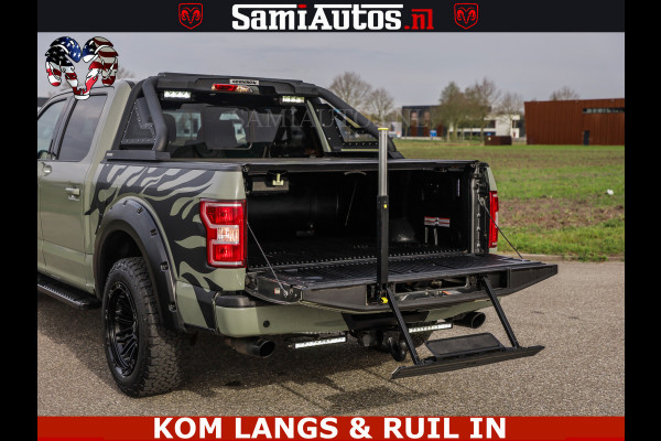 Dodge Ram FORD F150 5.0 V8 4X4 | MAT OLIVE GREEN | BIJTELLING VRIJ | ZEER DIK | CAMERA | 3500KG | PANORAMA | LEDER | GO RHINO ROLLBAR | CRUISE CONTROL | PRINS LPG | BAKFLIP COVER | Deze pick-up is leverbaar met zowel een groot rijbewijs (C) als een klein rijbewijs (B). Laat ons weten wat jouw voorkeur is.