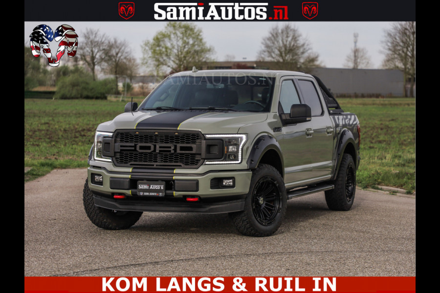 Dodge Ram FORD F150 5.0 V8 4X4 | MAT OLIVE GREEN | BIJTELLING VRIJ | ZEER DIK | CAMERA | 3500KG | PANORAMA | LEDER | GO RHINO ROLLBAR | CRUISE CONTROL | PRINS LPG | BAKFLIP COVER | Deze pick-up is leverbaar met zowel een groot rijbewijs (C) als een klein rijbewijs (B). Laat ons weten wat jouw voorkeur is.