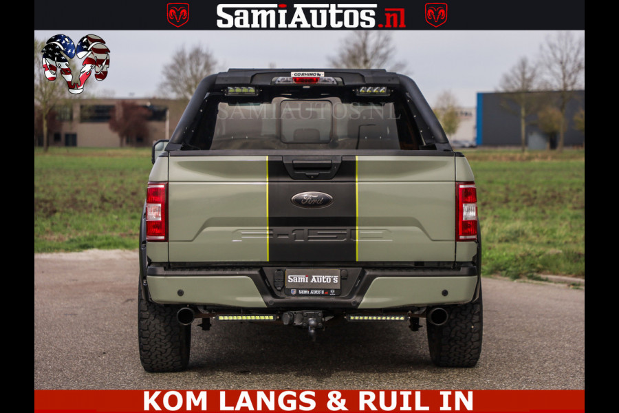 Dodge Ram FORD F150 5.0 V8 4X4 | MAT OLIVE GREEN | BIJTELLING VRIJ | ZEER DIK | CAMERA | 3500KG | PANORAMA | LEDER | GO RHINO ROLLBAR | CRUISE CONTROL | PRINS LPG | BAKFLIP COVER | Deze pick-up is leverbaar met zowel een groot rijbewijs (C) als een klein rijbewijs (B). Laat ons weten wat jouw voorkeur is.