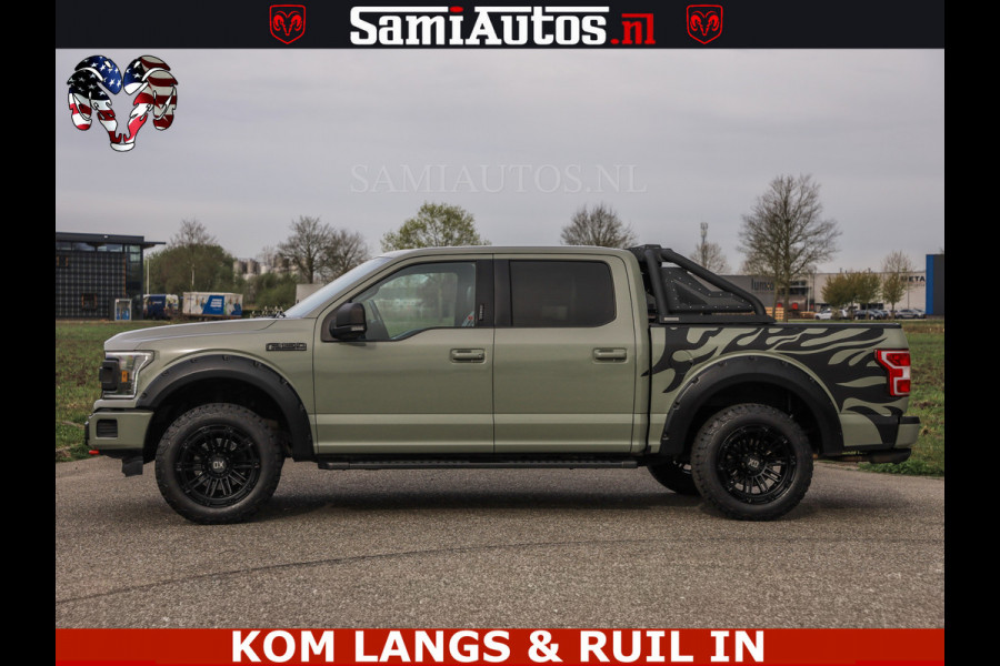 Dodge Ram FORD F150 5.0 V8 4X4 | MAT OLIVE GREEN | BIJTELLING VRIJ | ZEER DIK | CAMERA | 3500KG | PANORAMA | LEDER | GO RHINO ROLLBAR | CRUISE CONTROL | PRINS LPG | BAKFLIP COVER | Deze pick-up is leverbaar met zowel een groot rijbewijs (C) als een klein rijbewijs (B). Laat ons weten wat jouw voorkeur is.