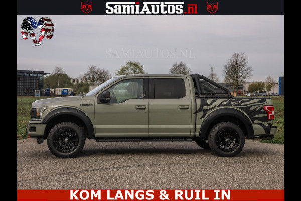 Dodge Ram FORD F150 5.0 V8 4X4 | MAT OLIVE GREEN | BIJTELLING VRIJ | ZEER DIK | CAMERA | 3500KG | PANORAMA | LEDER | GO RHINO ROLLBAR | CRUISE CONTROL | PRINS LPG | BAKFLIP COVER | Deze pick-up is leverbaar met zowel een groot rijbewijs (C) als een klein rijbewijs (B). Laat ons weten wat jouw voorkeur is.
