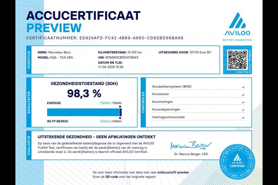 Mercedes-Benz EQA 250+ Electric Art 71 kWh Advanced plus , Pano, ACC, Premium Soh (batterijcheck) Waarde 98,3 %