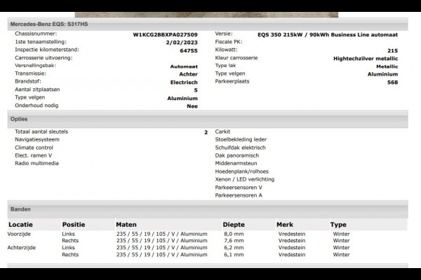 Mercedes-Benz EQS 350 Business Plus Line 90 kWh / Panorama-Schuifdak / Leder-Comfort / Xenon / Radio multimedia / Apk 02-2027
