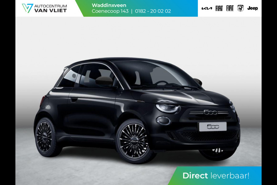 Fiat 500 Hybrid La Prima | Uit voorraad leverbaar | Clima | LED | PDC | JBL Premium Audio | 17" | Camera | BSM | Canneloni Ivory/Piombo interieur