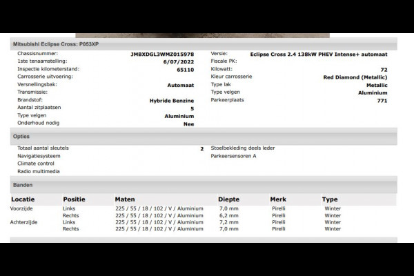 Mitsubishi Eclipse Cross 2.4 PHEV Intense+ Hybride / Navigatie / 1/2 Leder / Pdc. / Airco-ecc./ Radio multimedia / Apk 07-2026