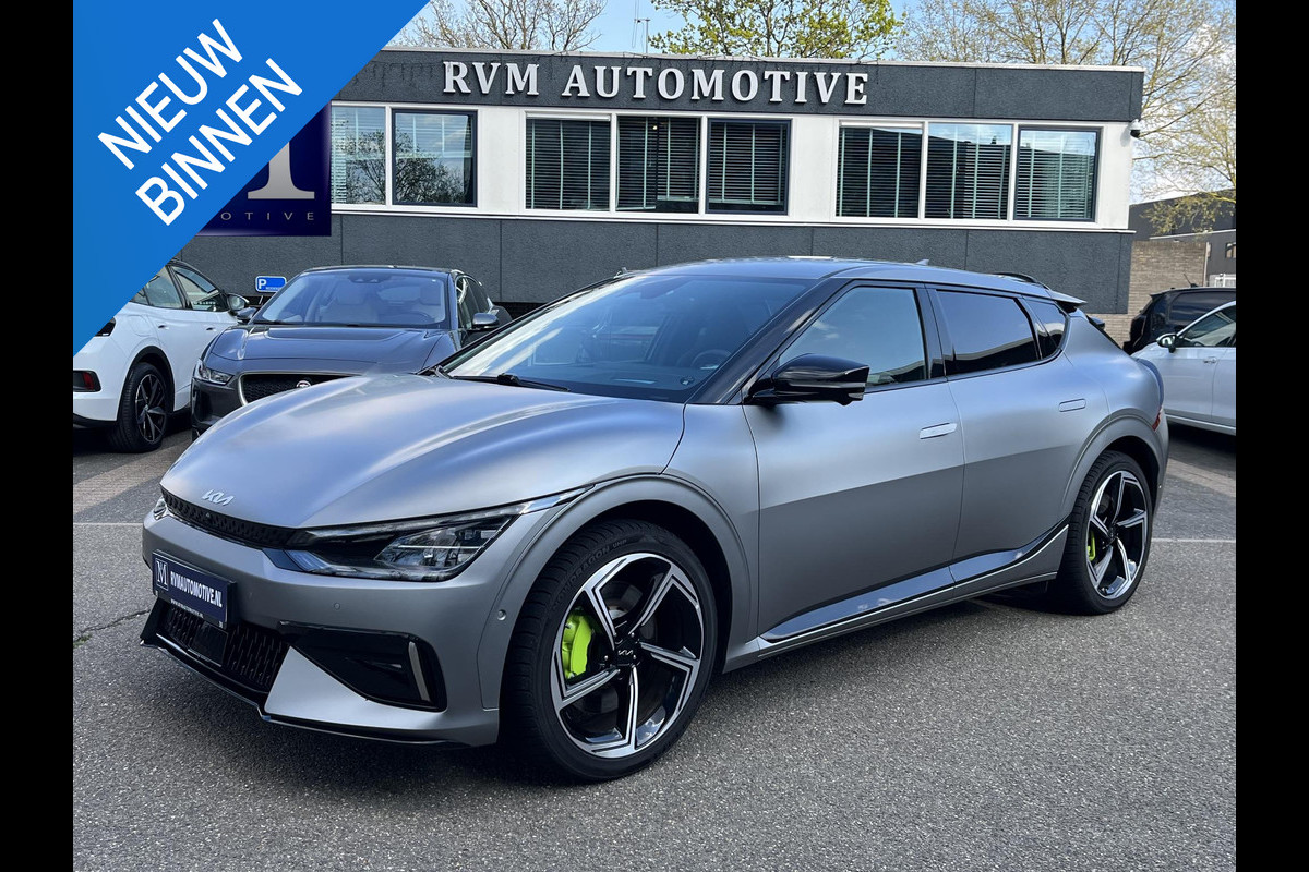 Kia Ev6 GT AWD 77.4 kWh SOH 92% | 585PK! MAT GRIJS|KIA GARANTIE 7 JAAR!!|  FULL OPTION| STOEL +STUURVERWARMING| ACHTERBANK VERWARMD| MERIDIAN AUDIO| DODE HOEK SENSOR| 360 CAMERA| RECENT ONDERHOUD GEHAD|