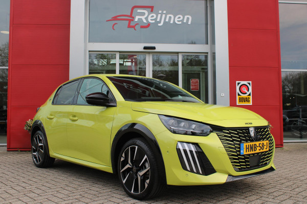 Peugeot e-208 EV GT 156PK 51 kWh | WARMTEPOMP | ALCANTARA "EXECUTIVE INTERIOR" (STOEL VERWARMING/ELEKTRISCH VERSTELBARE BESTUUDERSSTOEL MET MASSAGE FUNCTIE/ALCANTARA BEKLEDING | METAALLAK "JAUNE AGUENDA" | DRIVE ASSIST PLUS PACK (ADAPTIVE CRUISE CONTROL/STOP & GO FUNCTIE/LANE KEEPING/POSITIONING ASSIST) | 17" LICHTMETALEN VELGEN "YANAKA" | SFEER VERLICHTING IN 8 KLEUREN | KEYLESS ENTRY/START | DRAADLOZE APPLE CARPLAY/ANDROID AUTO | DRAADLOZE TELEFOONLADER | VISION & NAVIGATION PACK (NAVIGATIE/HD CAMERA VOOR EN ACHTER/DODEHOEK BEWAKING/INSTAPVERLICHTING | FULL LED KOPLAMPEN |