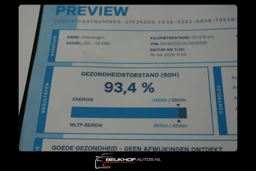 Volkswagen ID.3 First 58 kWh Carplay Navi Adapt Cr Soh 93.4%