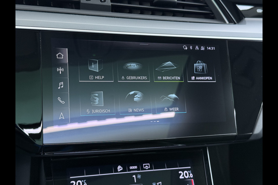Audi e-tron 313pk Quattro Leder Panoramadak Adaptive.Cruise Camera Elek.Stoelen+Memory+Verwarmd Navi Ecc Pdc Soh 91%Stoelverwarming Elek.Achterklep AWD Led Bluetooth Rijstrooksensor WiFi Lmv 4WD Business Edition Plus 71kWh Origineel Nederlandse Auto 1800kg trekvermogen!