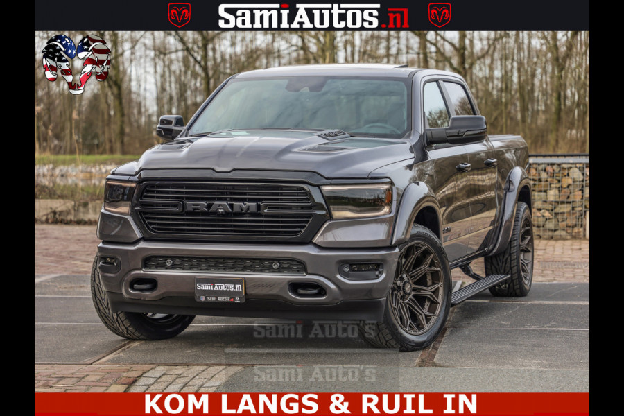 Dodge Ram HALK PACK | 360 CAMERA | ADAPTIVE CRUSE | PANODAK | VOLLE UITVOERING | LARAMIE NIGHT | 5.7 V8 HEMI 402PK 4x4 | CREWCAB 5 PERSOONS | GRIJSKENTEKEN | Granite Crystal Metallic Mijn Voorraad Nr 1998 - 24130