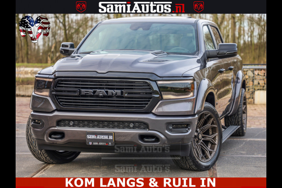 Dodge Ram HALK PACK | 360 CAMERA | ADAPTIVE CRUSE | PANODAK | VOLLE UITVOERING | LARAMIE NIGHT | 5.7 V8 HEMI 402PK 4x4 | CREWCAB 5 PERSOONS | GRIJSKENTEKEN | Granite Crystal Metallic Mijn Voorraad Nr 1998 - 24130