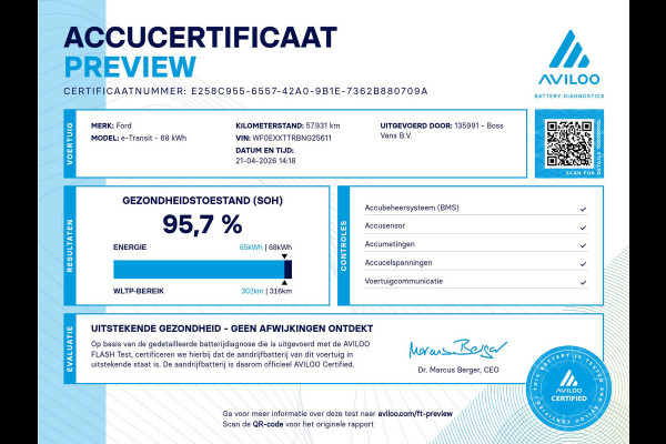 Ford E-Transit 68kWh 184PK L2H2 317km WLTP 95,7% (SOH) BEV Snelladen Cruise Control Climate Control Carplay Laadkabel Parkeersensoren