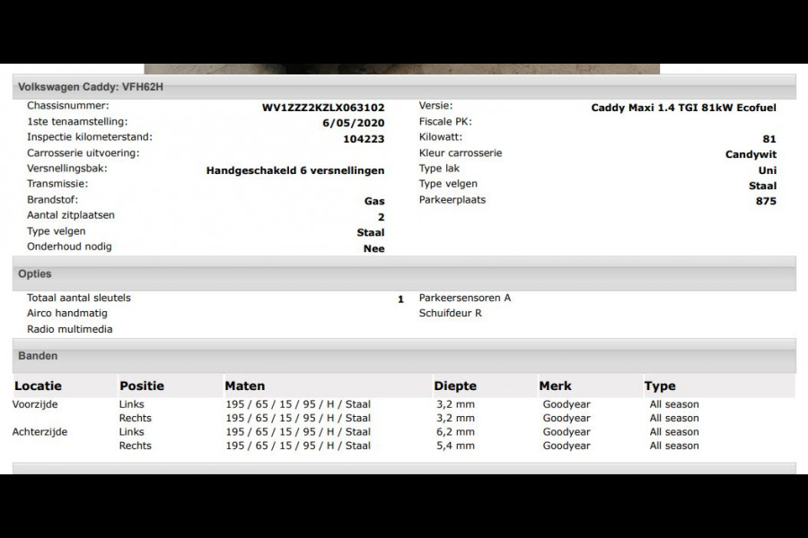 Volkswagen Caddy 1.4 TGI L2H1 Maxi CNG aardgas / Benz./ Comfortline Airco / Pdc. / Re.Schuifdeur / zeer milieu vriendelijk .