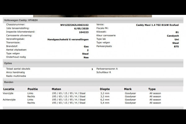 Volkswagen Caddy 1.4 TGI L2H1 Maxi CNG aardgas / Benz./ Comfortline Airco / Pdc. / Re.Schuifdeur / zeer milieu vriendelijk .