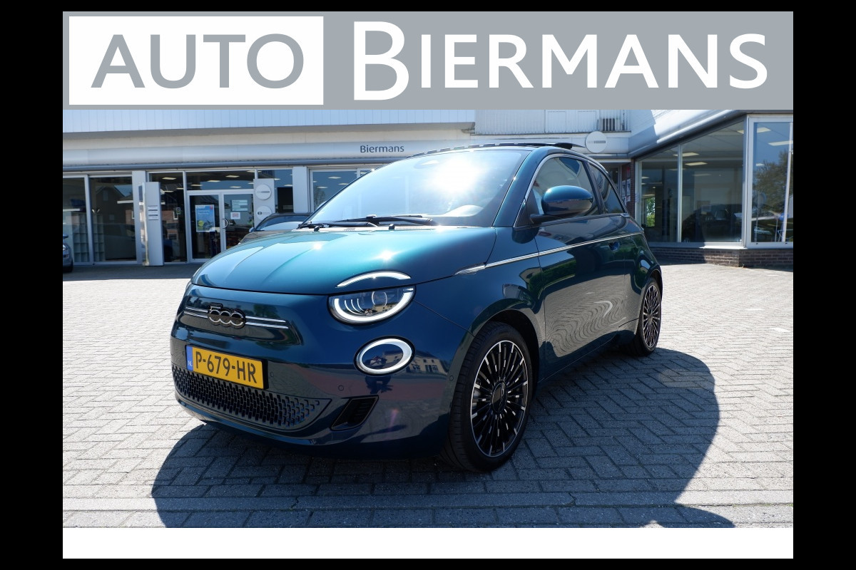 Fiat 500E La Prima 42 kWh / INCL. 12mnd BOVAG / Schuif-kantel dak / Leer