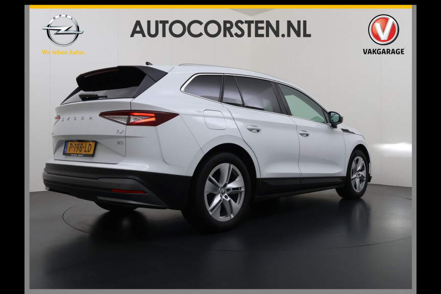Škoda ENYAQ iV 80 82kwh 204PK Soh 96% Camera 1/2 Leer Apple Carplay Android Warmtepomp First Edition Navi 3-Zone-Ecc 19"lm PDC-a+v Adaptive-Cru Lane-Assist Luxus E-Call Stuurverwarming Led Isofix Keyless-Go DAB Rijstrooksensor Origineel Nederlandse Auto Nieuwprijs €  53.000,-