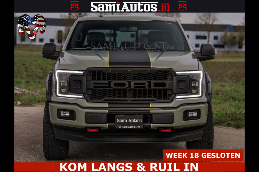 Ford USA F-150 5.0 V8 4X4 | MAT OLIVE GREEN | BIJTELLING VRIJ | ZEER DIK | CAMERA | 3500KG | PANORAMA | LEDER | GO RHINO ROLLBAR | CRUISE CONTROL | PRINS LPG | BAKFLIP COVER | Deze pick-up is leverbaar met zowel een groot rijbewijs (C) als een klein rijbewijs (B). Laat ons weten wat jouw voorkeur is.