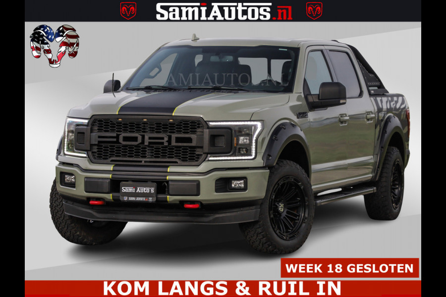 Ford USA F-150 5.0 V8 4X4 | MAT OLIVE GREEN | BIJTELLING VRIJ | ZEER DIK | CAMERA | 3500KG | PANORAMA | LEDER | GO RHINO ROLLBAR | CRUISE CONTROL | PRINS LPG | BAKFLIP COVER | Deze pick-up is leverbaar met zowel een groot rijbewijs (C) als een klein rijbewijs (B). Laat ons weten wat jouw voorkeur is.