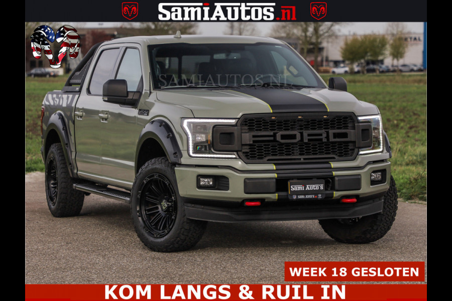 Ford USA F-150 5.0 V8 4X4 | MAT OLIVE GREEN | BIJTELLING VRIJ | ZEER DIK | CAMERA | 3500KG | PANORAMA | LEDER | GO RHINO ROLLBAR | CRUISE CONTROL | PRINS LPG | BAKFLIP COVER | Deze pick-up is leverbaar met zowel een groot rijbewijs (C) als een klein rijbewijs (B). Laat ons weten wat jouw voorkeur is.