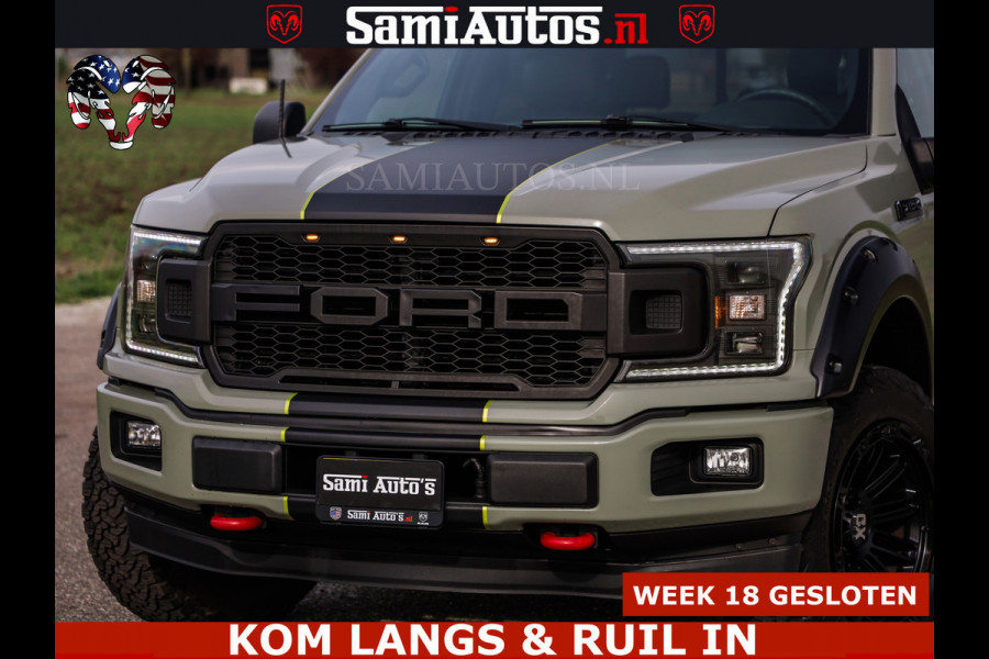 Ford USA F-150 5.0 V8 4X4 | MAT OLIVE GREEN | BIJTELLING VRIJ | ZEER DIK | CAMERA | 3500KG | PANORAMA | LEDER | GO RHINO ROLLBAR | CRUISE CONTROL | PRINS LPG | BAKFLIP COVER | Deze pick-up is leverbaar met zowel een groot rijbewijs (C) als een klein rijbewijs (B). Laat ons weten wat jouw voorkeur is.