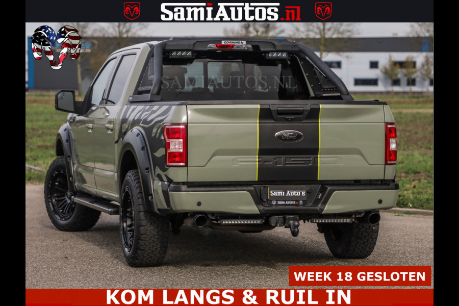 Ford USA F-150 5.0 V8 4X4 | MAT OLIVE GREEN | BIJTELLING VRIJ | ZEER DIK | CAMERA | 3500KG | PANORAMA | LEDER | GO RHINO ROLLBAR | CRUISE CONTROL | PRINS LPG | BAKFLIP COVER | Deze pick-up is leverbaar met zowel een groot rijbewijs (C) als een klein rijbewijs (B). Laat ons weten wat jouw voorkeur is.