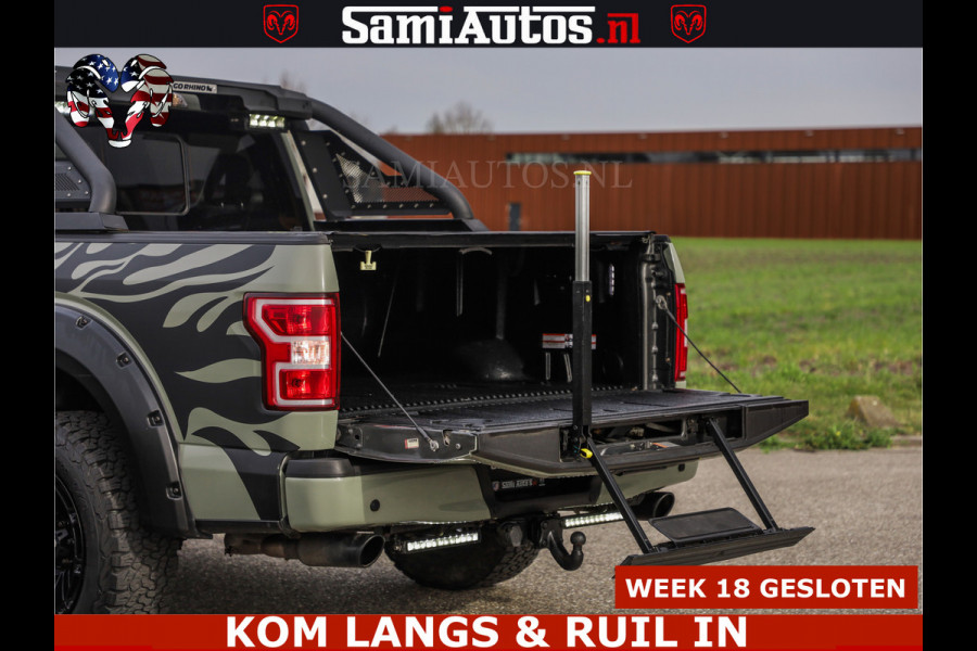 Ford USA F-150 5.0 V8 4X4 | MAT OLIVE GREEN | BIJTELLING VRIJ | ZEER DIK | CAMERA | 3500KG | PANORAMA | LEDER | GO RHINO ROLLBAR | CRUISE CONTROL | PRINS LPG | BAKFLIP COVER | Deze pick-up is leverbaar met zowel een groot rijbewijs (C) als een klein rijbewijs (B). Laat ons weten wat jouw voorkeur is.