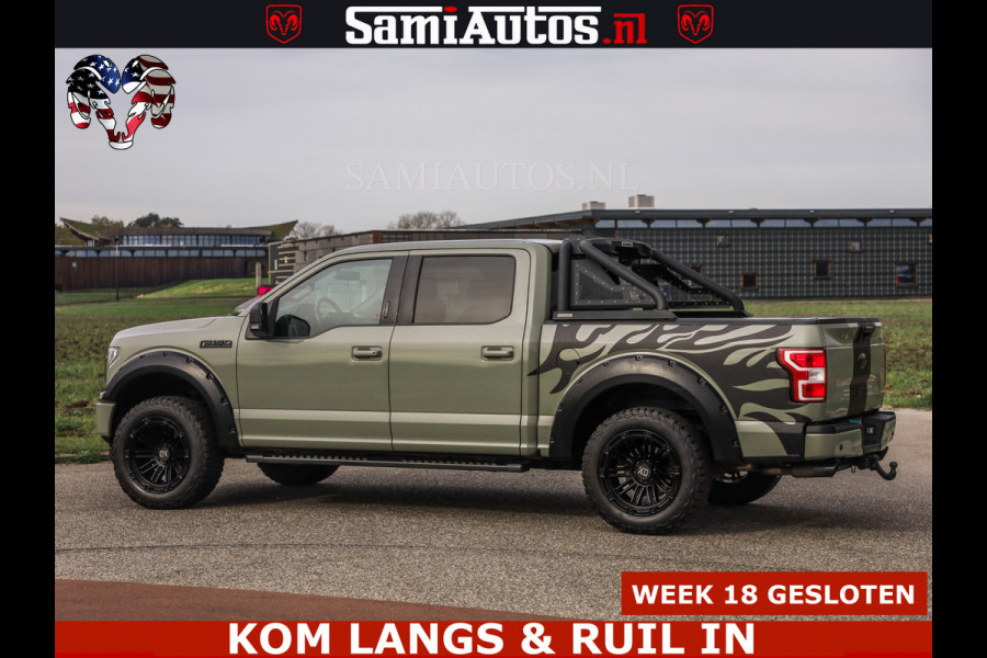 Ford USA F-150 5.0 V8 4X4 | MAT OLIVE GREEN | BIJTELLING VRIJ | ZEER DIK | CAMERA | 3500KG | PANORAMA | LEDER | GO RHINO ROLLBAR | CRUISE CONTROL | PRINS LPG | BAKFLIP COVER | Deze pick-up is leverbaar met zowel een groot rijbewijs (C) als een klein rijbewijs (B). Laat ons weten wat jouw voorkeur is.