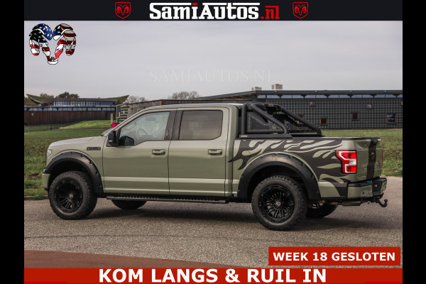 Ford USA F-150 5.0 V8 4X4 | MAT OLIVE GREEN | BIJTELLING VRIJ | ZEER DIK | CAMERA | 3500KG | PANORAMA | LEDER | GO RHINO ROLLBAR | CRUISE CONTROL | PRINS LPG | BAKFLIP COVER | Deze pick-up is leverbaar met zowel een groot rijbewijs (C) als een klein rijbewijs (B). Laat ons weten wat jouw voorkeur is.