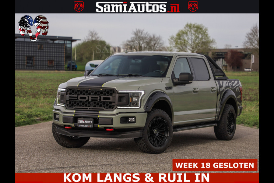 Ford USA F-150 5.0 V8 4X4 | MAT OLIVE GREEN | BIJTELLING VRIJ | ZEER DIK | CAMERA | 3500KG | PANORAMA | LEDER | GO RHINO ROLLBAR | CRUISE CONTROL | PRINS LPG | BAKFLIP COVER | Deze pick-up is leverbaar met zowel een groot rijbewijs (C) als een klein rijbewijs (B). Laat ons weten wat jouw voorkeur is.