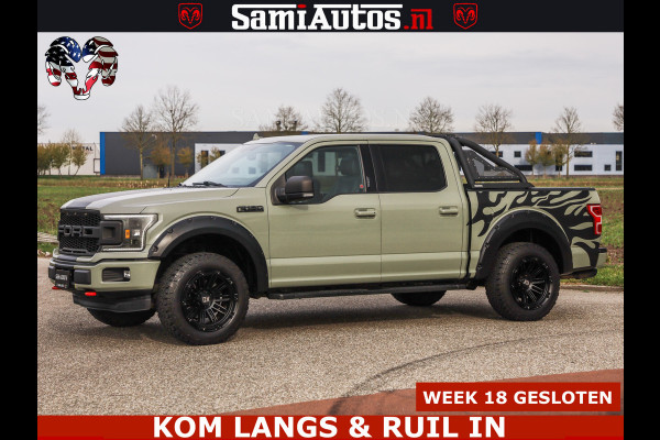 Ford USA F-150 5.0 V8 4X4 | MAT OLIVE GREEN | BIJTELLING VRIJ | ZEER DIK | CAMERA | 3500KG | PANORAMA | LEDER | GO RHINO ROLLBAR | CRUISE CONTROL | PRINS LPG | BAKFLIP COVER | Deze pick-up is leverbaar met zowel een groot rijbewijs (C) als een klein rijbewijs (B). Laat ons weten wat jouw voorkeur is.