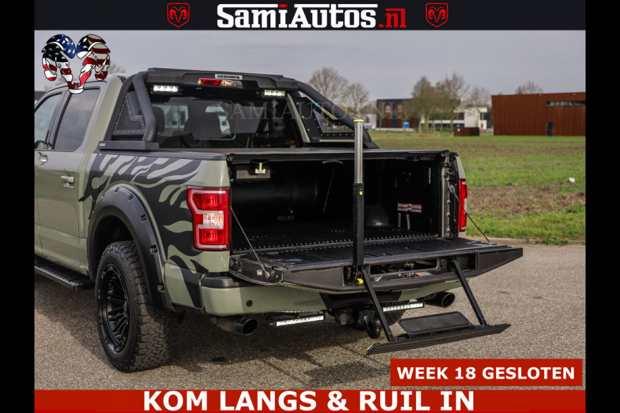 Ford USA F-150 5.0 V8 4X4 | MAT OLIVE GREEN | BIJTELLING VRIJ | ZEER DIK | CAMERA | 3500KG | PANORAMA | LEDER | GO RHINO ROLLBAR | CRUISE CONTROL | PRINS LPG | BAKFLIP COVER | Deze pick-up is leverbaar met zowel een groot rijbewijs (C) als een klein rijbewijs (B). Laat ons weten wat jouw voorkeur is.