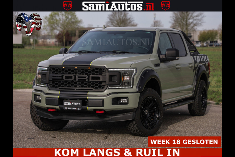 Ford USA F-150 5.0 V8 4X4 | MAT OLIVE GREEN | BIJTELLING VRIJ | ZEER DIK | CAMERA | 3500KG | PANORAMA | LEDER | GO RHINO ROLLBAR | CRUISE CONTROL | PRINS LPG | BAKFLIP COVER | Deze pick-up is leverbaar met zowel een groot rijbewijs (C) als een klein rijbewijs (B). Laat ons weten wat jouw voorkeur is.
