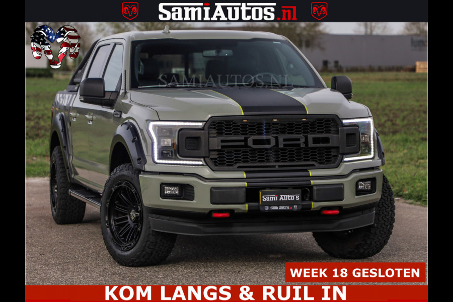 Ford USA F-150 5.0 V8 4X4 | MAT OLIVE GREEN | BIJTELLING VRIJ | ZEER DIK | CAMERA | 3500KG | PANORAMA | LEDER | GO RHINO ROLLBAR | CRUISE CONTROL | PRINS LPG | BAKFLIP COVER | Deze pick-up is leverbaar met zowel een groot rijbewijs (C) als een klein rijbewijs (B). Laat ons weten wat jouw voorkeur is.