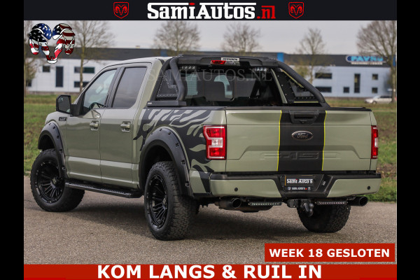 Ford USA F-150 5.0 V8 4X4 | MAT OLIVE GREEN | BIJTELLING VRIJ | ZEER DIK | CAMERA | 3500KG | PANORAMA | LEDER | GO RHINO ROLLBAR | CRUISE CONTROL | PRINS LPG | BAKFLIP COVER | Deze pick-up is leverbaar met zowel een groot rijbewijs (C) als een klein rijbewijs (B). Laat ons weten wat jouw voorkeur is.