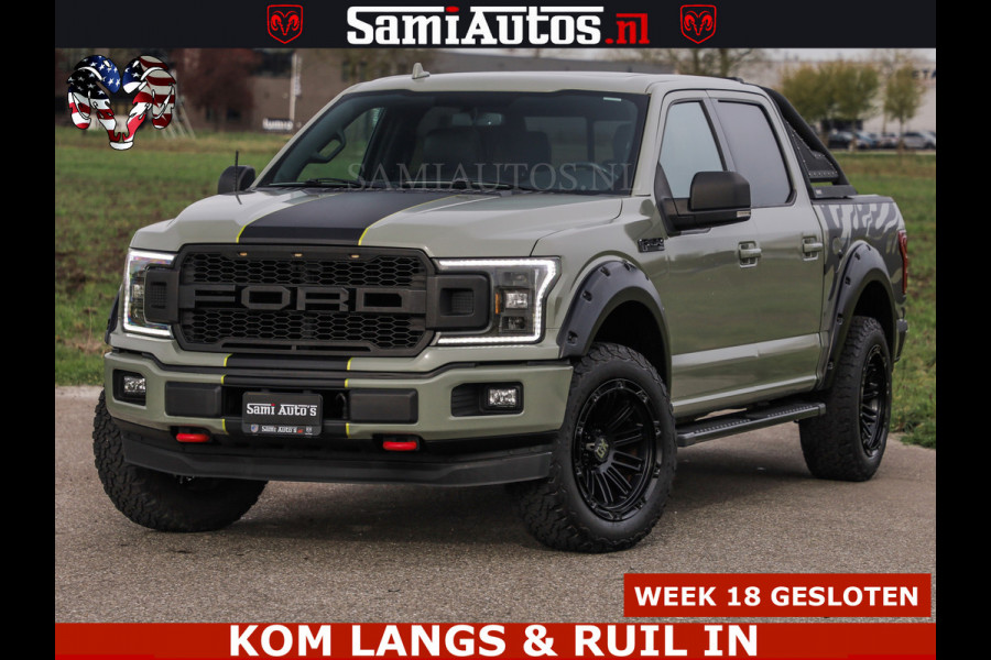 Ford USA F-150 5.0 V8 4X4 | MAT OLIVE GREEN | BIJTELLING VRIJ | ZEER DIK | CAMERA | 3500KG | PANORAMA | LEDER | GO RHINO ROLLBAR | CRUISE CONTROL | PRINS LPG | BAKFLIP COVER | Deze pick-up is leverbaar met zowel een groot rijbewijs (C) als een klein rijbewijs (B). Laat ons weten wat jouw voorkeur is.