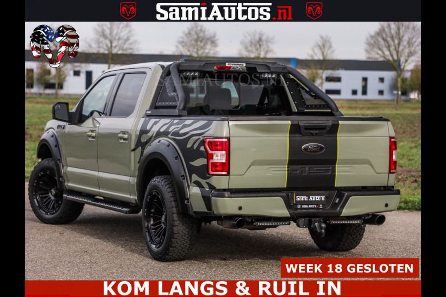 Ford USA F-150 5.0 V8 4X4 | MAT OLIVE GREEN | BIJTELLING VRIJ | ZEER DIK | CAMERA | 3500KG | PANORAMA | LEDER | GO RHINO ROLLBAR | CRUISE CONTROL | PRINS LPG | BAKFLIP COVER | Deze pick-up is leverbaar met zowel een groot rijbewijs (C) als een klein rijbewijs (B). Laat ons weten wat jouw voorkeur is.