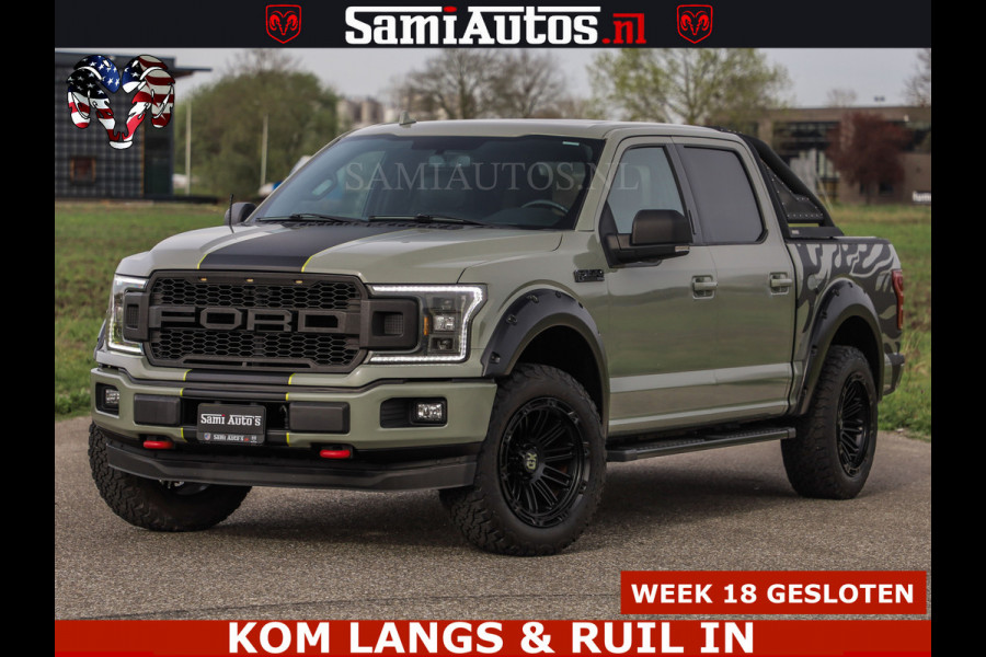 Ford USA F-150 5.0 V8 4X4 | MAT OLIVE GREEN | BIJTELLING VRIJ | ZEER DIK | CAMERA | 3500KG | PANORAMA | LEDER | GO RHINO ROLLBAR | CRUISE CONTROL | PRINS LPG | BAKFLIP COVER | Deze pick-up is leverbaar met zowel een groot rijbewijs (C) als een klein rijbewijs (B). Laat ons weten wat jouw voorkeur is.