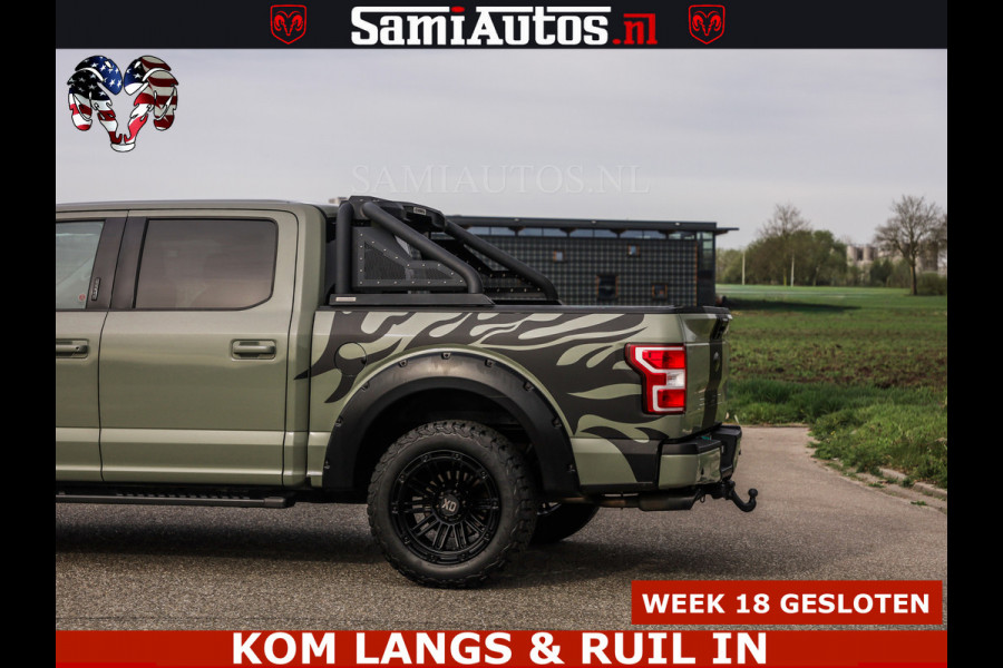 Ford USA F-150 5.0 V8 4X4 | MAT OLIVE GREEN | BIJTELLING VRIJ | ZEER DIK | CAMERA | 3500KG | PANORAMA | LEDER | GO RHINO ROLLBAR | CRUISE CONTROL | PRINS LPG | BAKFLIP COVER | Deze pick-up is leverbaar met zowel een groot rijbewijs (C) als een klein rijbewijs (B). Laat ons weten wat jouw voorkeur is.