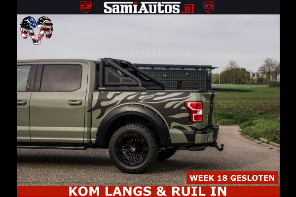 Ford USA F-150 5.0 V8 4X4 | MAT OLIVE GREEN | BIJTELLING VRIJ | ZEER DIK | CAMERA | 3500KG | PANORAMA | LEDER | GO RHINO ROLLBAR | CRUISE CONTROL | PRINS LPG | BAKFLIP COVER | Deze pick-up is leverbaar met zowel een groot rijbewijs (C) als een klein rijbewijs (B). Laat ons weten wat jouw voorkeur is.