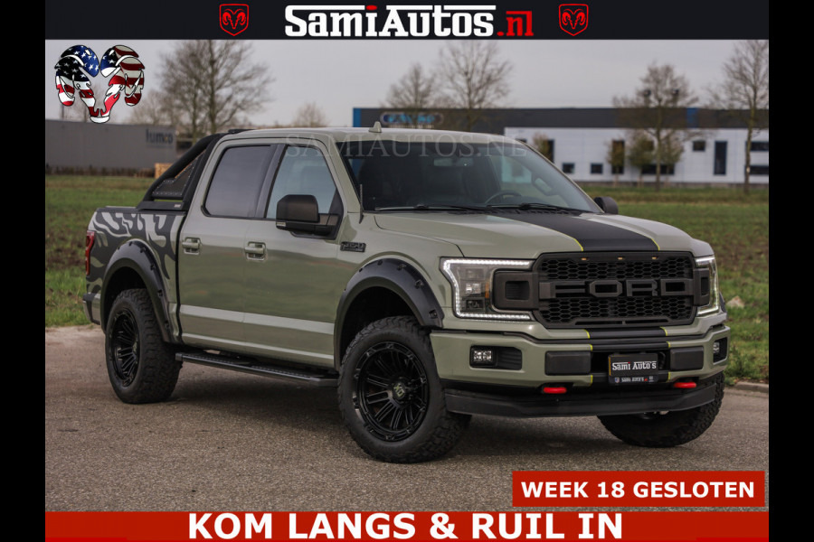 Ford USA F-150 5.0 V8 4X4 | MAT OLIVE GREEN | BIJTELLING VRIJ | ZEER DIK | CAMERA | 3500KG | PANORAMA | LEDER | GO RHINO ROLLBAR | CRUISE CONTROL | PRINS LPG | BAKFLIP COVER | Deze pick-up is leverbaar met zowel een groot rijbewijs (C) als een klein rijbewijs (B). Laat ons weten wat jouw voorkeur is.