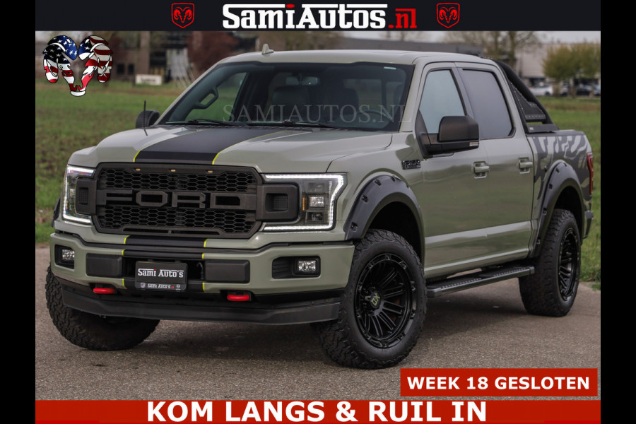 Ford USA F-150 5.0 V8 4X4 | MAT OLIVE GREEN | BIJTELLING VRIJ | ZEER DIK | CAMERA | 3500KG | PANORAMA | LEDER | GO RHINO ROLLBAR | CRUISE CONTROL | PRINS LPG | BAKFLIP COVER | Deze pick-up is leverbaar met zowel een groot rijbewijs (C) als een klein rijbewijs (B). Laat ons weten wat jouw voorkeur is.
