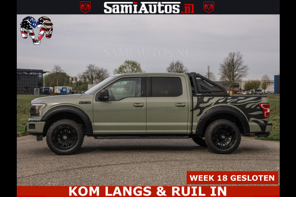 Ford USA F-150 5.0 V8 4X4 | MAT OLIVE GREEN | BIJTELLING VRIJ | ZEER DIK | CAMERA | 3500KG | PANORAMA | LEDER | GO RHINO ROLLBAR | CRUISE CONTROL | PRINS LPG | BAKFLIP COVER | Deze pick-up is leverbaar met zowel een groot rijbewijs (C) als een klein rijbewijs (B). Laat ons weten wat jouw voorkeur is.