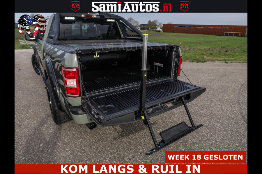 Ford USA F-150 5.0 V8 4X4 | MAT OLIVE GREEN | BIJTELLING VRIJ | ZEER DIK | CAMERA | 3500KG | PANORAMA | LEDER | GO RHINO ROLLBAR | CRUISE CONTROL | PRINS LPG | BAKFLIP COVER | Deze pick-up is leverbaar met zowel een groot rijbewijs (C) als een klein rijbewijs (B). Laat ons weten wat jouw voorkeur is.