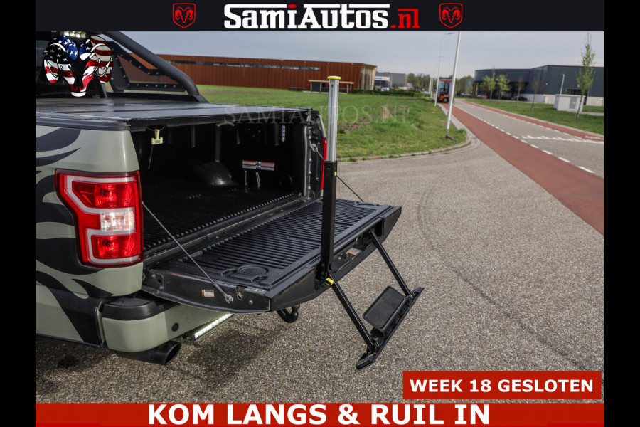 Ford USA F-150 5.0 V8 4X4 | MAT OLIVE GREEN | BIJTELLING VRIJ | ZEER DIK | CAMERA | 3500KG | PANORAMA | LEDER | GO RHINO ROLLBAR | CRUISE CONTROL | PRINS LPG | BAKFLIP COVER | Deze pick-up is leverbaar met zowel een groot rijbewijs (C) als een klein rijbewijs (B). Laat ons weten wat jouw voorkeur is.