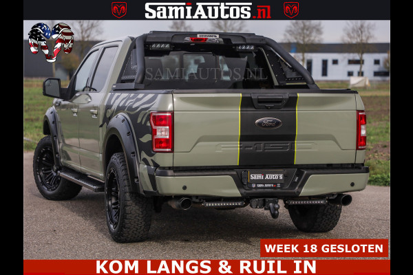 Ford USA F-150 5.0 V8 4X4 | MAT OLIVE GREEN | BIJTELLING VRIJ | ZEER DIK | CAMERA | 3500KG | PANORAMA | LEDER | GO RHINO ROLLBAR | CRUISE CONTROL | PRINS LPG | BAKFLIP COVER | Deze pick-up is leverbaar met zowel een groot rijbewijs (C) als een klein rijbewijs (B). Laat ons weten wat jouw voorkeur is.